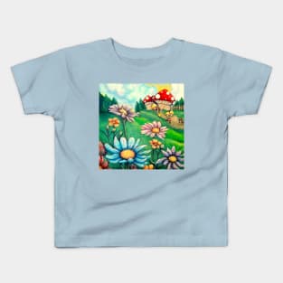 Cottagecore Fairy Toadstool Flower Garden Kids T-Shirt